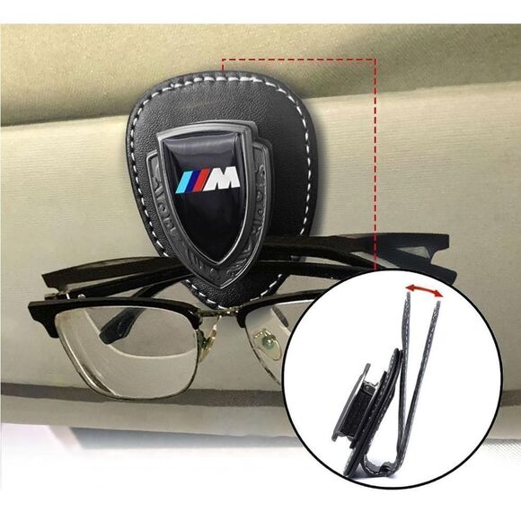 BMW Motorsports Logo Sunglass Holder for Car Black PU Leather NWT - Picture 2 of 11